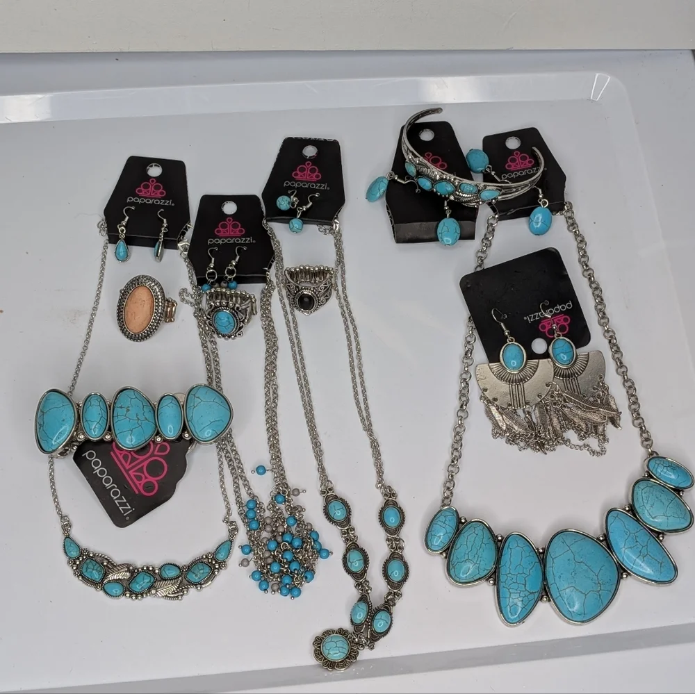 Paparazzi Jewelry Lot Turquoise Statement Necklaces Earrings Rings Western Boho - Picture 3 of 7